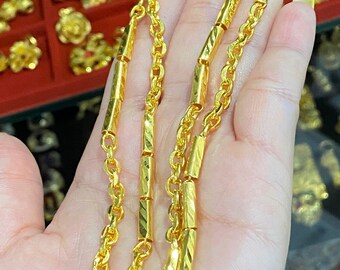 24K 980 Pure Gold Bamboo Rolo Link Chain Necklace 21