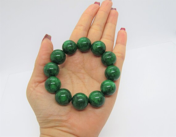 Vintage Translucent Green Jadeite Jade Bead Brace… - image 4