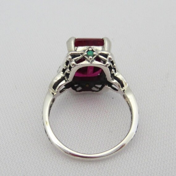 Vintage Sterling Silver Ruby & Green Opal Ring Si… - image 2