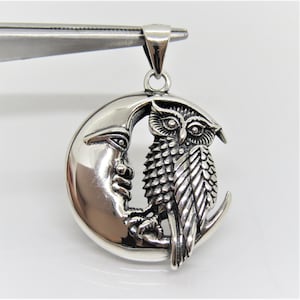 Sterling Silver Owl Moon Charm Pendant