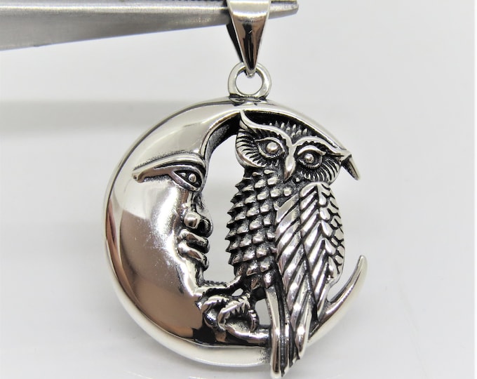 Sterling Silver Owl Moon Charm Pendant