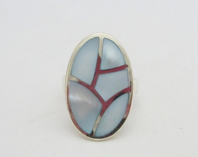 Vintage Sterling Silver Blue MOP Oval Ring Size 6.75