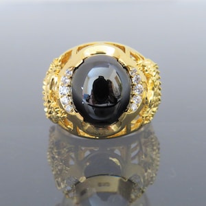 Vintage 18K Solid Yellow Gold Black Onyx Cabochon White Topaz - Etsy