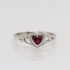 Sterling Silver Ruby Heart Filigree Ring Size 7