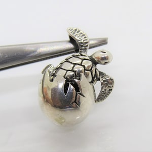 Vintage Sterling Silver Egg With Hatching Turtle Moveable Pendant