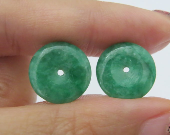 Vintage Pair of Donut Natural Green Jade Loose Gemstone Make for Earrings