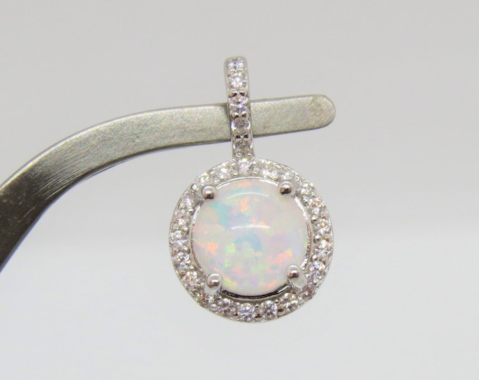 Vintage Sterling Silver White Opal & White Topaz Pendant