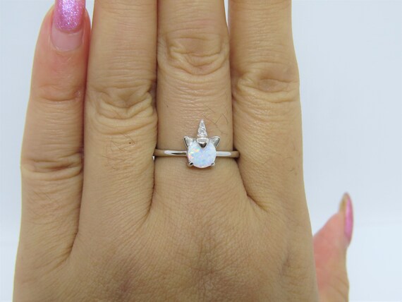 Vintage Bali Sterling Silver Unicorn White Opal R… - image 6