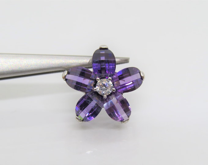 Vintage Sterling Silver Faceted Amethyst & White Topaz Flower Pendant
