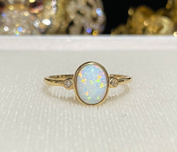 Vintage 14K Solid Yellow Gold White Opal & White … - image 1