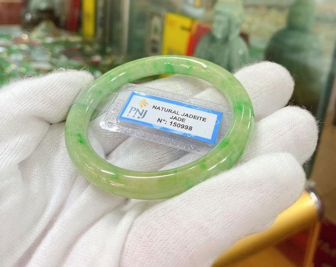 Vintage Translucent Natural Green, Yellowish Jadeite Jade Bangle Bracelet 51.6MM