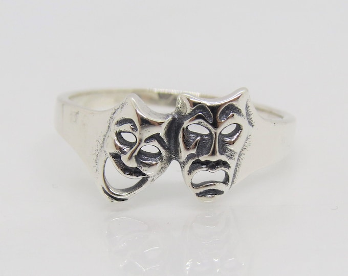 Vintage Sterling Silver Happy Sad Face Ring Size 8