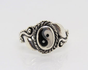 Bague vintage Yin Yang en argent sterling, taille 7