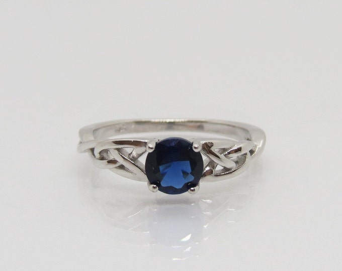 Celtic Sterling Silver Blue Sapphire Ring Size 8