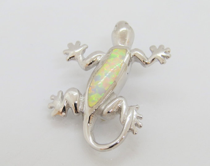 Vintage Sterling Silver Inaly White Opal Lizard Charm Pendant