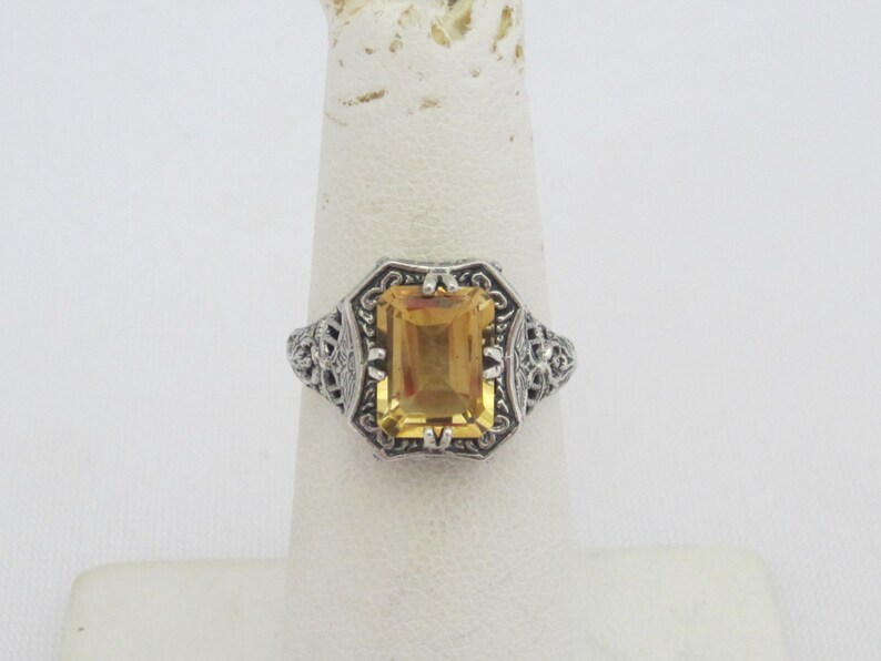 Vintage Sterling Silver Natural Citrine Filigree Ring Size 7