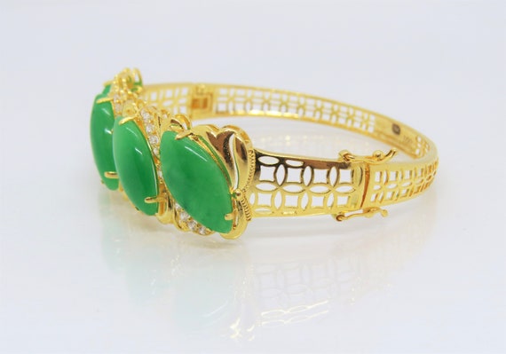 Vintage 18K Solid Gold Translucent Green Jadeite … - image 3
