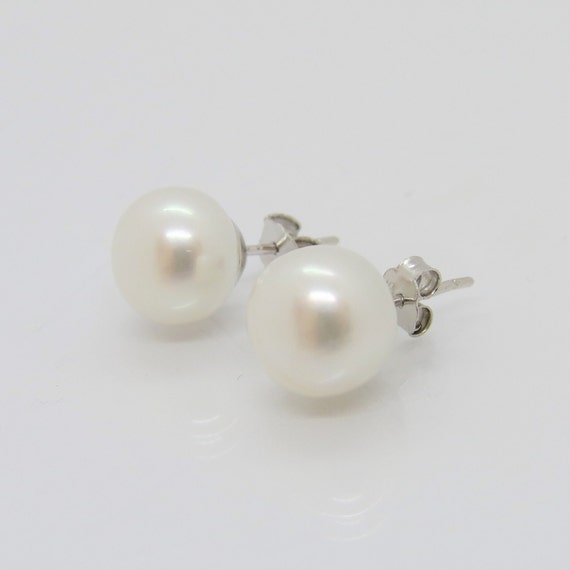 Vintage Sterling Silver White Pearl Stud Earrings… - image 3