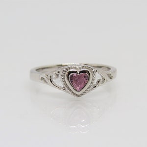 Vintage Sterling Silver Pink Topaz Heart Filigree Ring Size 6