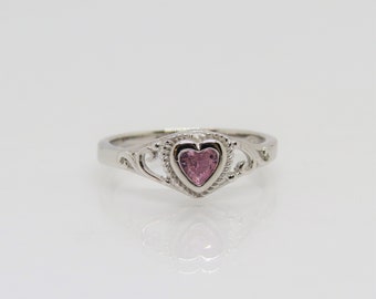 Vintage Sterling Silver Pink Topaz Heart Filigree Ring Size 7