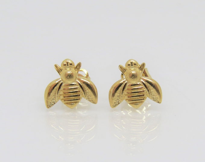Vintage 14K Solid Yellow Gold Bee Stud Earrings