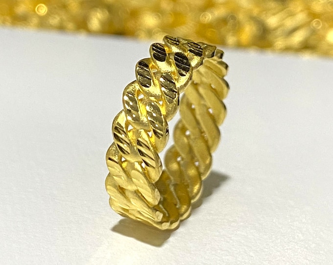 24K .999 Pure Gold Diamond cut Vintage Band Ring Size 6.5