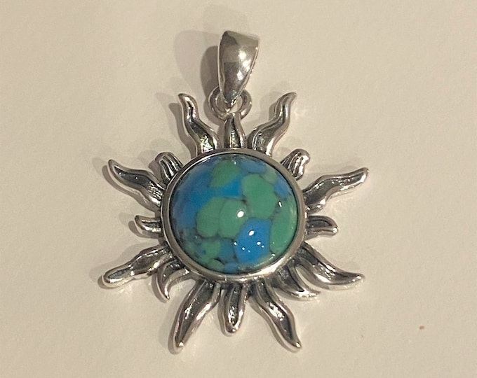 Vintage Sterling Silver Turquoise Sun Pendant