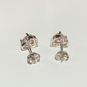 Sterling Silver Pink Sapphire & White Topaz Heart Earrings. image 2