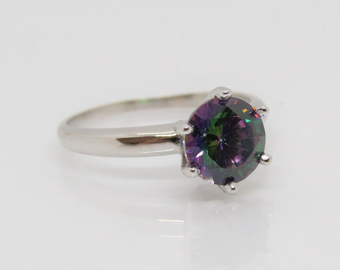 Vintage Sterling Silver Rainbow Topaz Solitare Ring Size 7