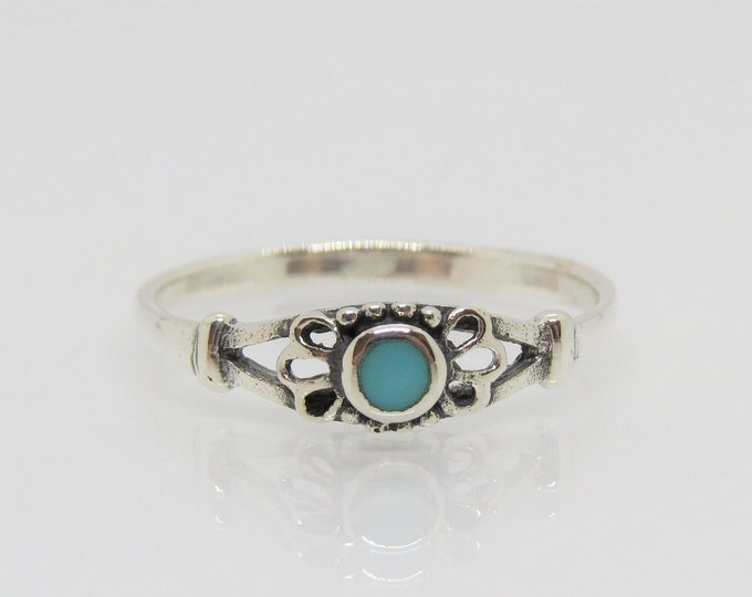 Vintage Sterling Silver Turquoise Filigree Ring Size 8