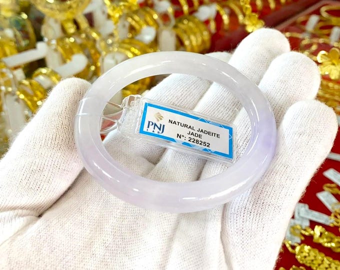Translucent Natural Light Green, White, Lavender Jadeite Jade Vintage Bangle Bracelet 54.1MM