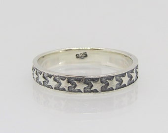 vintage Sterling Silver Star Eternity Band Ring Taille 7