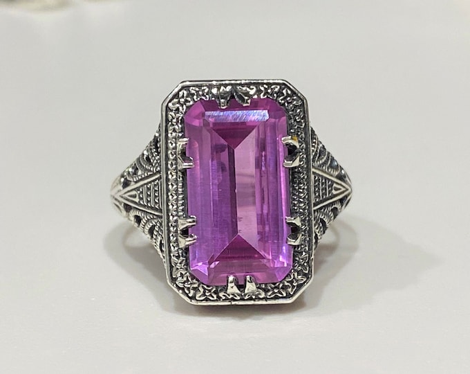 Vintage Sterling Silver Pink Sapphire Ring Size 8