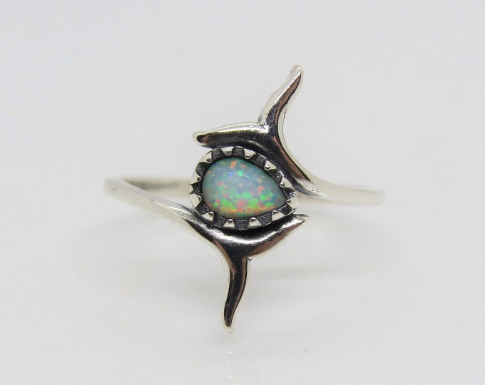 Sterling Silver White Opal Whale Tail Ring Size 7