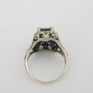 Vintage Sterling Silver Emerald Filigree Ring Size 6 image 2