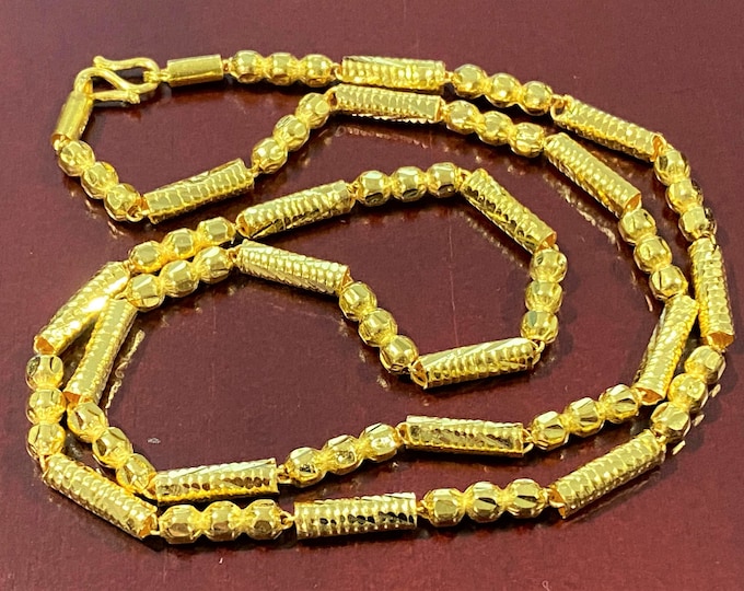 Vintage 24K 980 Pure Gold Bamboo Link Chain Necklace 19'', 22''