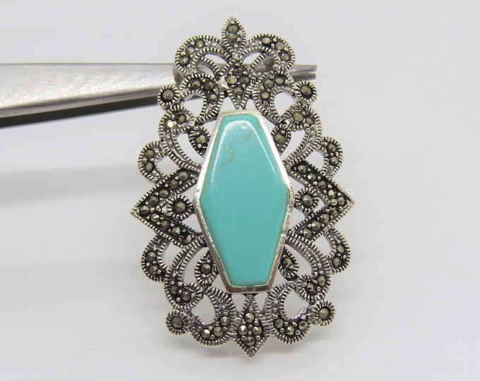 Vintage Sterling Silver Turquoise & Marcasite Pendant