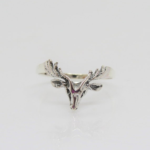 Vintage Sterling Silver Deer Ring Size 7 - image 1