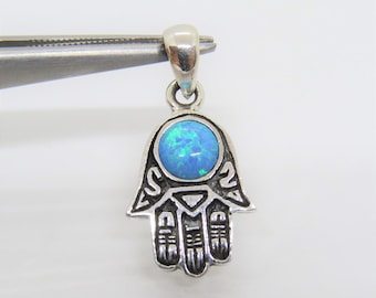 Sterling Silver Blue Opal Hamsa Hand Charm Pendant