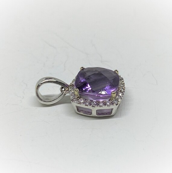 Vintage 14K Solid White Gold Natural Amethyst & D… - image 2