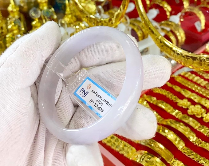 Translucent Natural Lavender, White Jadeite Jade Vintage Bangle Bracelet 59.4MM