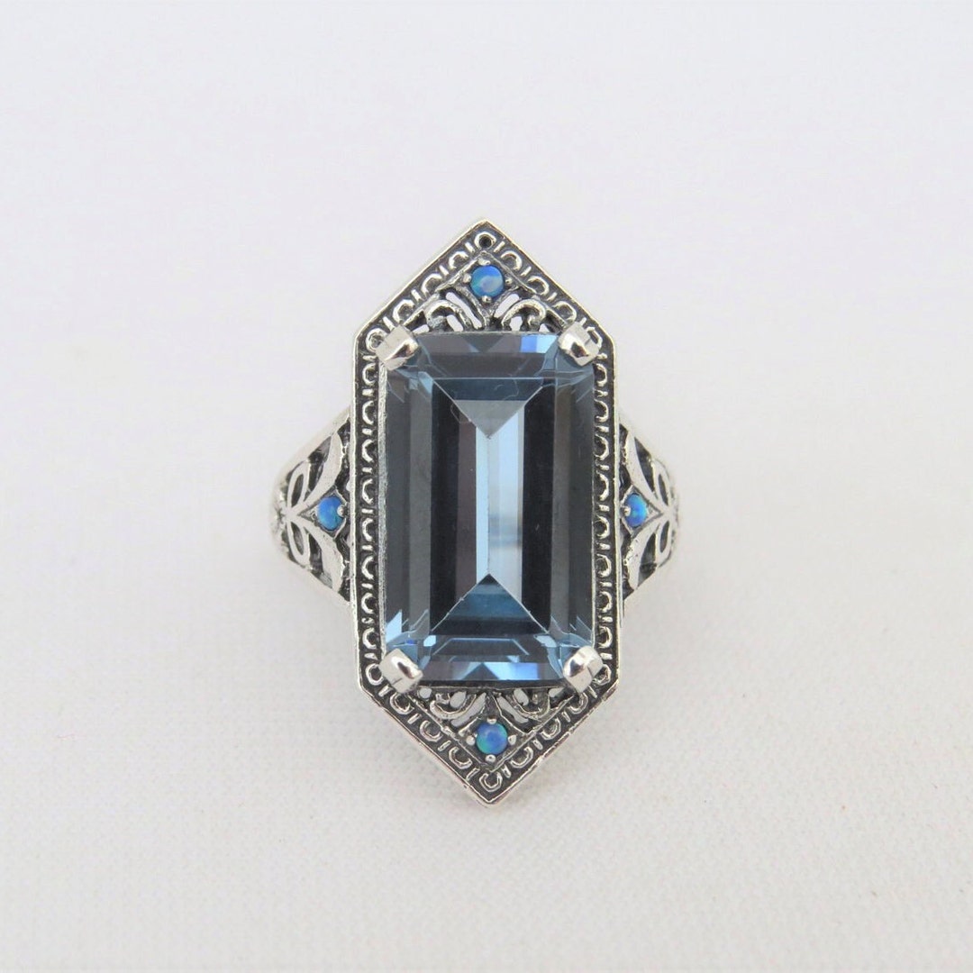 Vintage Sterling Silver Aquamarine & Blue Opal Ring Size 6 - Etsy