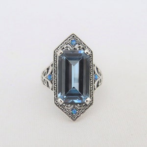 Vintage Sterling Silver Aquamarine & Blue Opal Ring Size 6