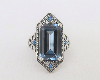 Vintage Sterling Silver Aquamarine & Blue Opal Ring Size 6