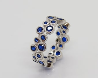Sterling Silver Blue Sapphire Wedding Band Ring Size 9