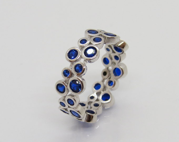 Sterling Silver Blue Sapphire Wedding Band Ring Size 9