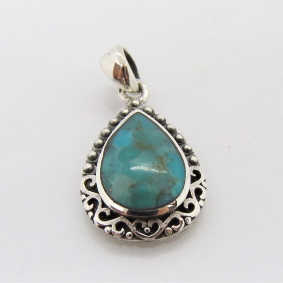 Vintage Sterling Silver Turquoise Pendant - image 4