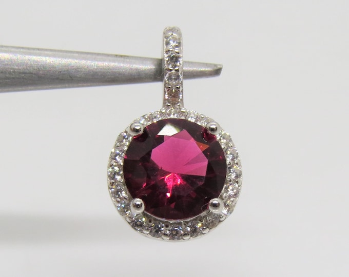 Vintage Sterling Silver Round cut Ruby & White Topaz Pendant