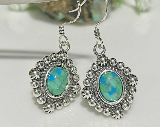 Sterling Silver Turquoise Dangle Earrings.