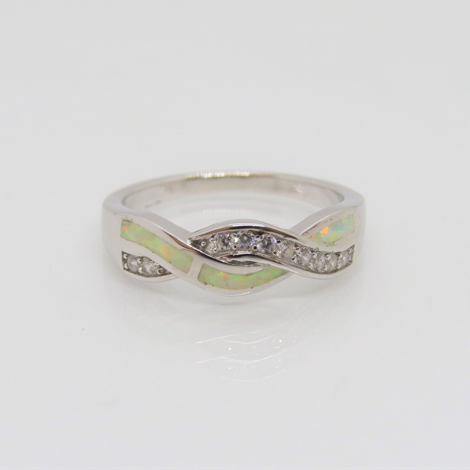 Vintage Sterling Silver White Opal & White Topaz Twisted Ring Size 8 - Etsy